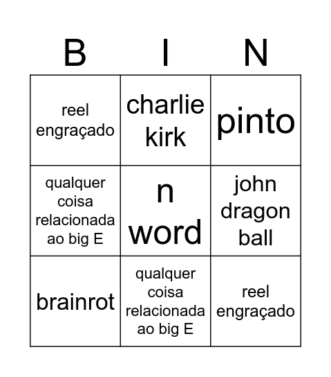 instagram reels bingo Card