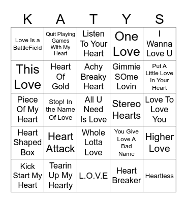 Love & Hearts Bingo Card