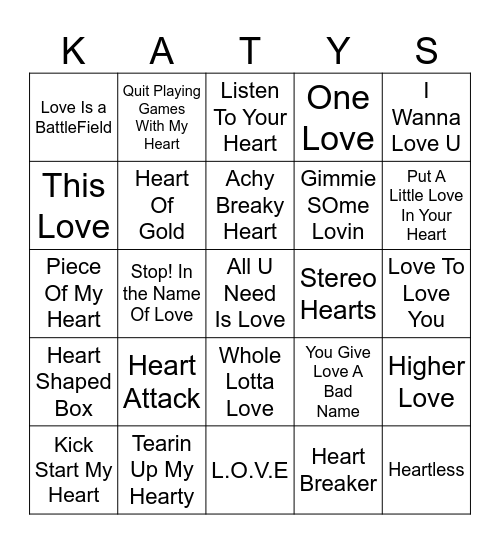 Love & Hearts Bingo Card