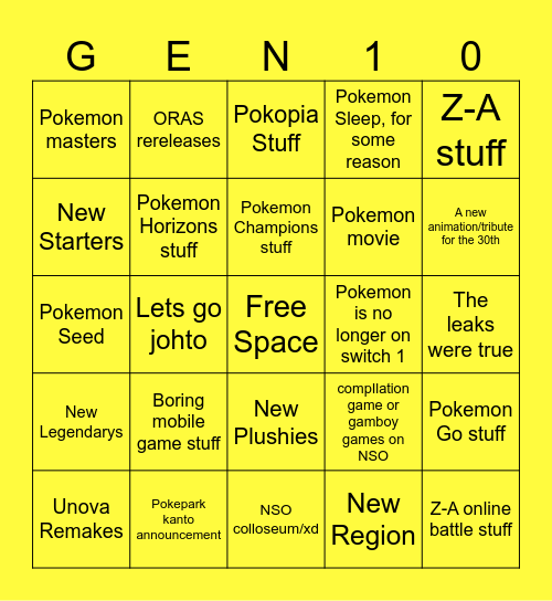 Pokemon Day 2026 Bingo Card