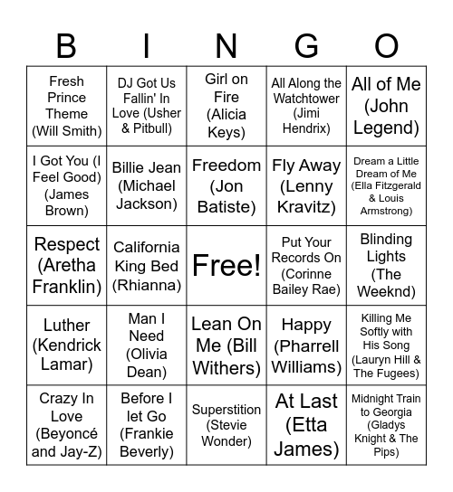 BHM Music Bingo! Bingo Card