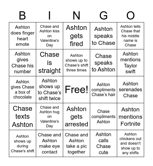 Chaseton Bingo Card Bingo Card