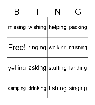 Suffix -ing Bingo Card