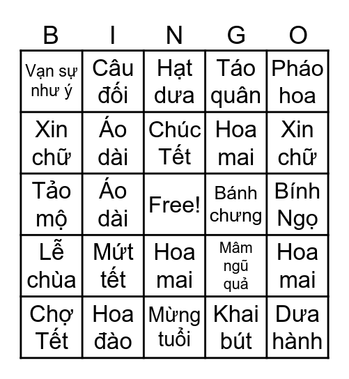 Dọn bàn gọn gàng, Lixi rộn ràng 🧧 Bingo Card