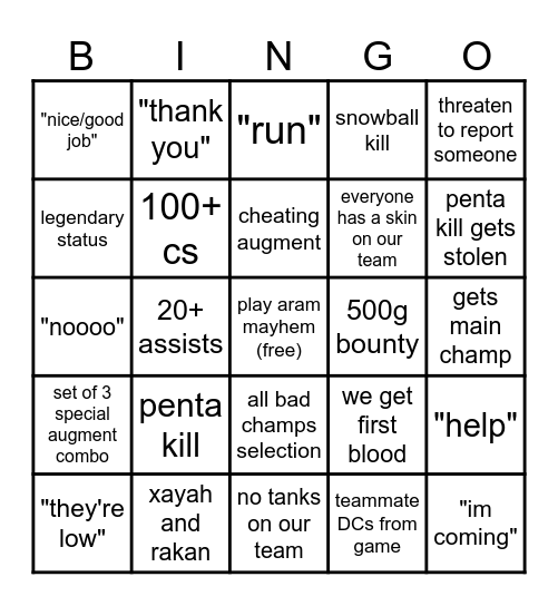 aram mayhem Bingo Card