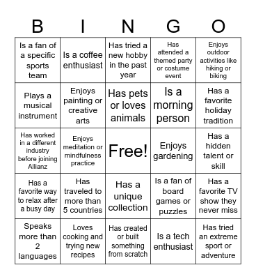 Icebreaker Bingo Card