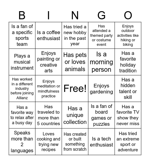 Icebreaker Bingo Card