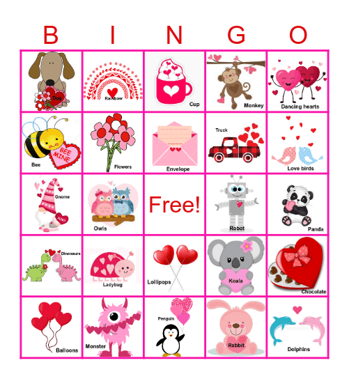 Valentines Day Bingo Card