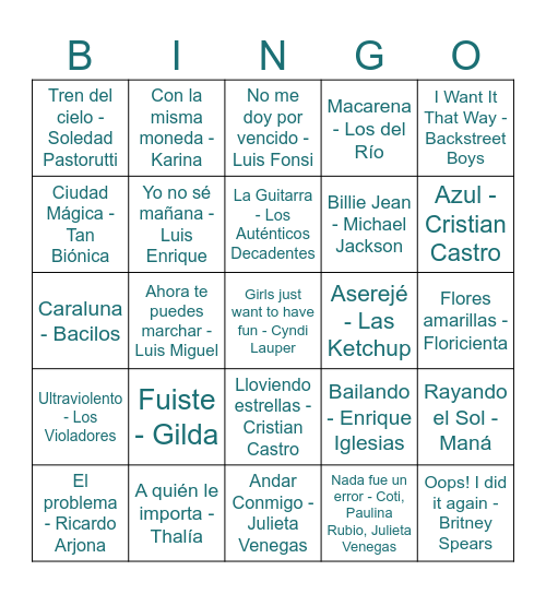 BINGO MUSICAL Bingo Card