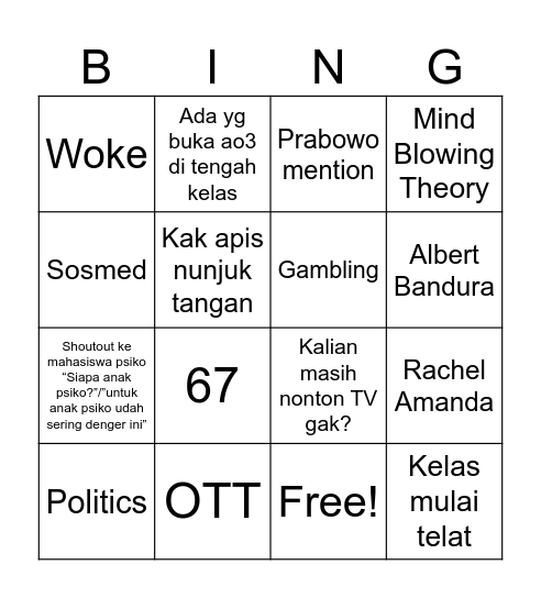 Psimed Bingo Card