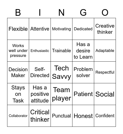Work Maturity Skills Bingo Card