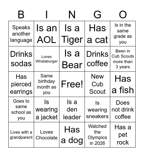 Untitled Bingo Card