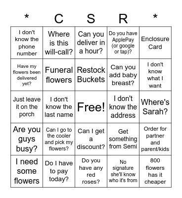 CSR Bingo Card