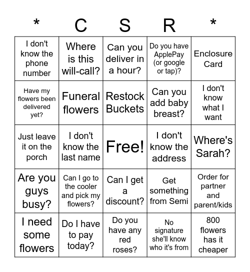 CSR Bingo Card