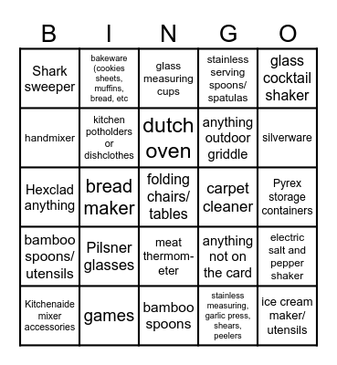 Megan's Wedding Shower Gifts Bingo Card