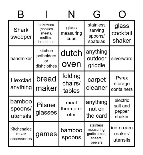 Megan's Wedding Shower Gifts Bingo Card