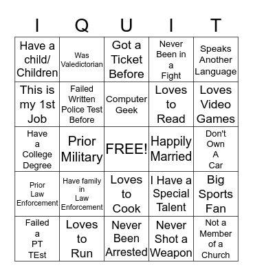 Police Recruits Ice-Breaker Bingo Card