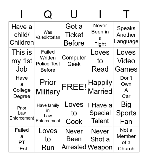 Police Recruits Ice-Breaker Bingo Card