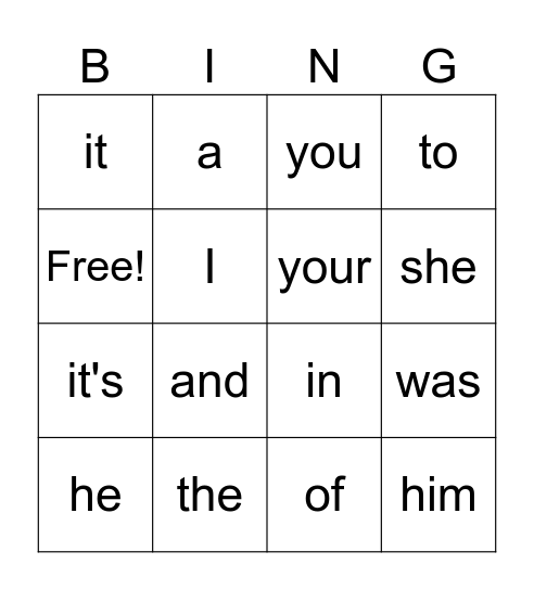 Sight Words 1-10 Bingo Card