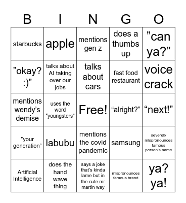 Marketing w/ Martin Bingo Card