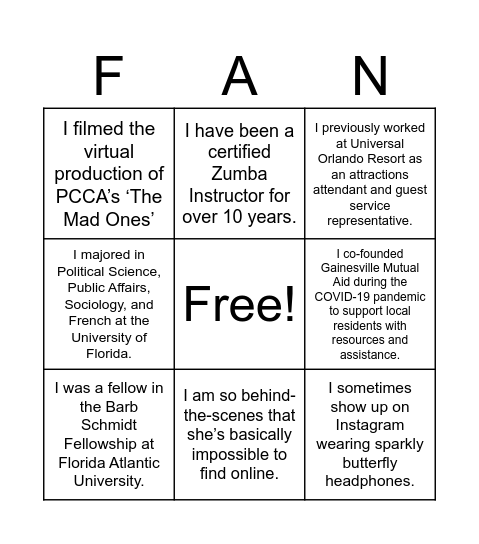 FAN Bingo Card