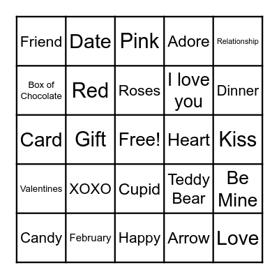 Valentines Bingo Card