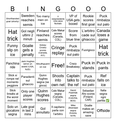 Olympics hockey Bingo Card