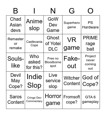 State of Slop 2/26 Bingo Card