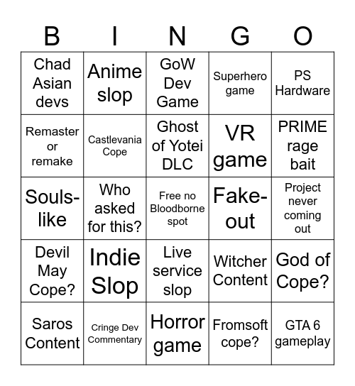 State of Slop 2/26 Bingo Card