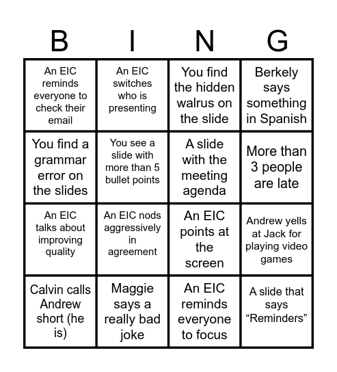EIC Bingo! Bingo Card