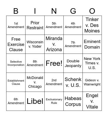 Civil Liberties BINGO Card
