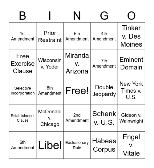 Civil Liberties BINGO Card