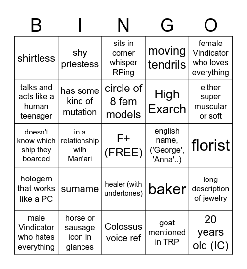 Moon Guard Draenei Bingo Card
