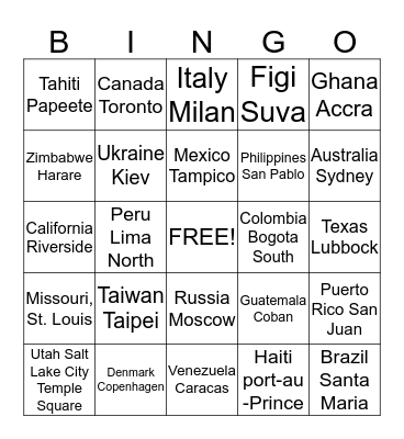 Where in the world would I serve? Bingo Card