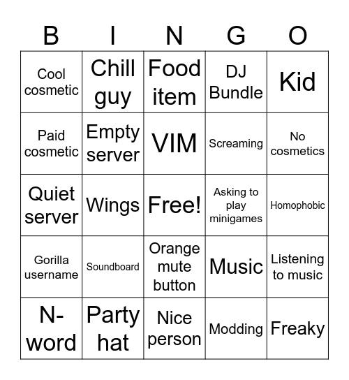 Gorilla Tag Bingo Card