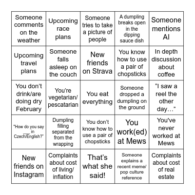 No work talk allowed! Bingo Card