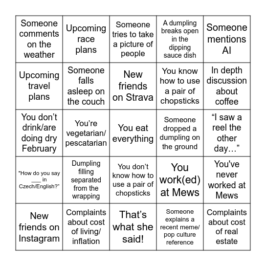 No work talk allowed! Bingo Card