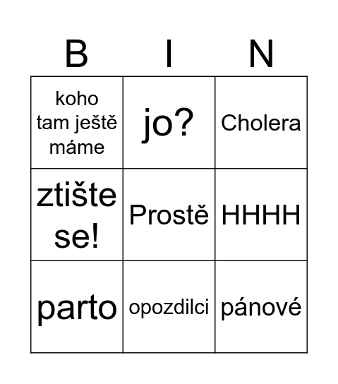 Hladíková Bingo Card