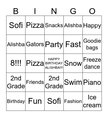 ALISHBA'S BIRTHDAY BINGO! Bingo Card