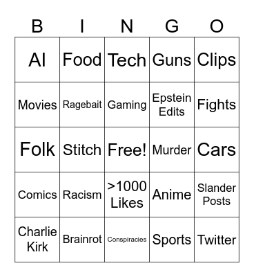 Insta Reels Bingo Card