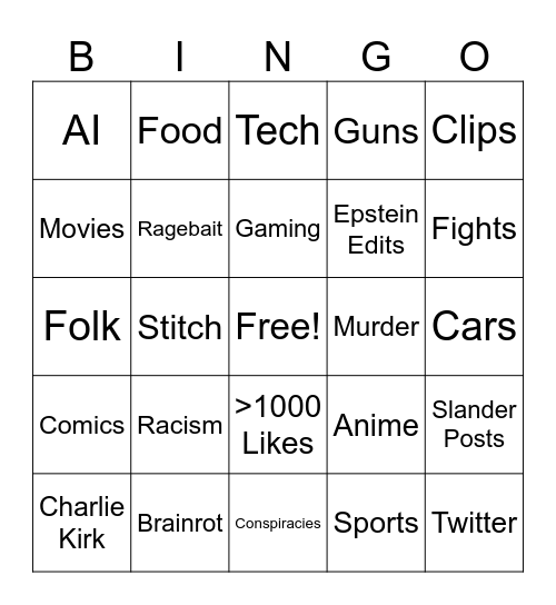 Insta Reels Bingo Card