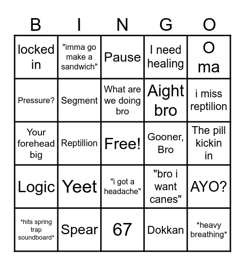 Things Mizu Says Bingo Card