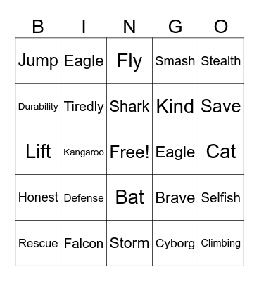 Superhero Bingo Card
