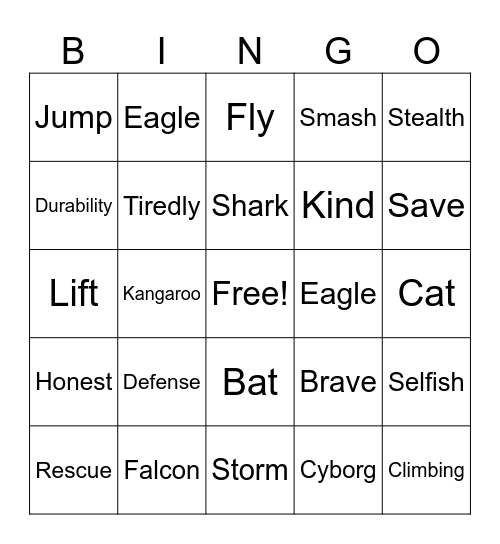 Superhero Bingo Card