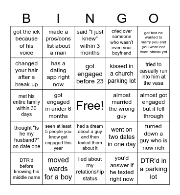 Galentines Bingo Card