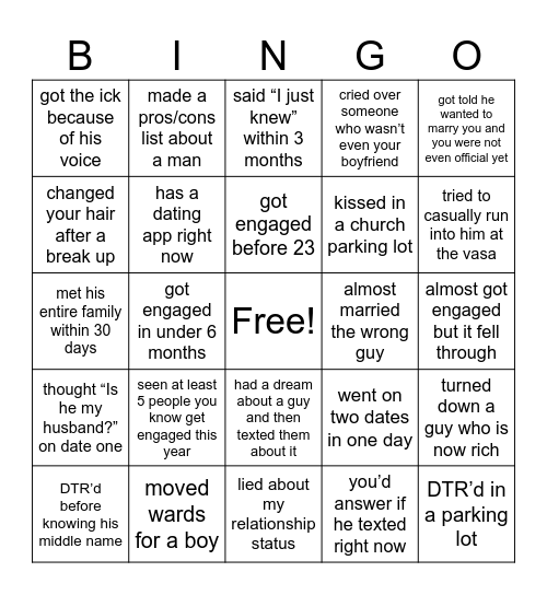 Galentines Bingo Card