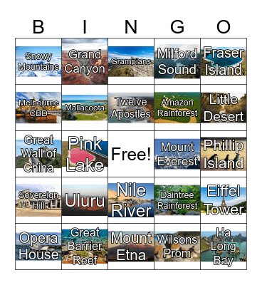 Valuing Landforms & Landscapes Bingo Card