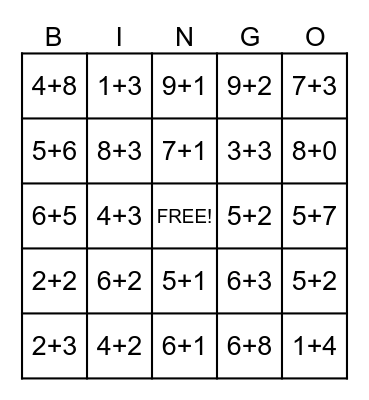 ADDITION Bingo Card
