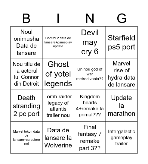 State of play februarie 2026 Bingo Card
