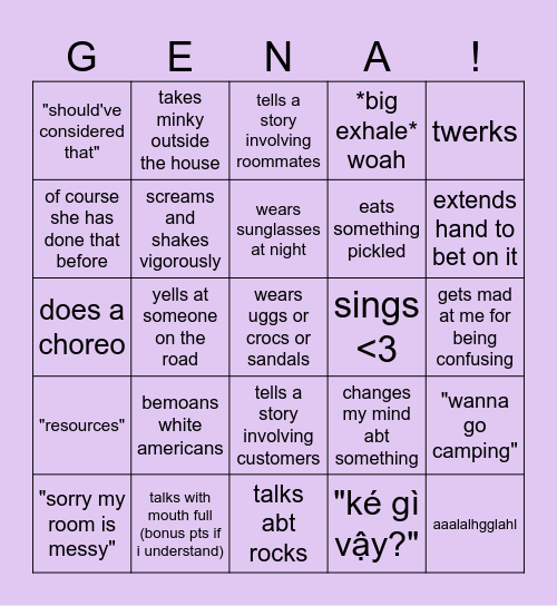 justgenathings<3 Bingo Card